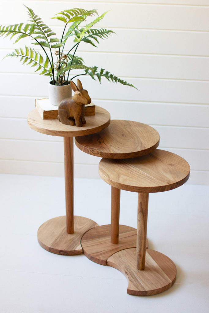 Set of 3 Round Acacia Wood Side Tables - Bombay Mercantile
