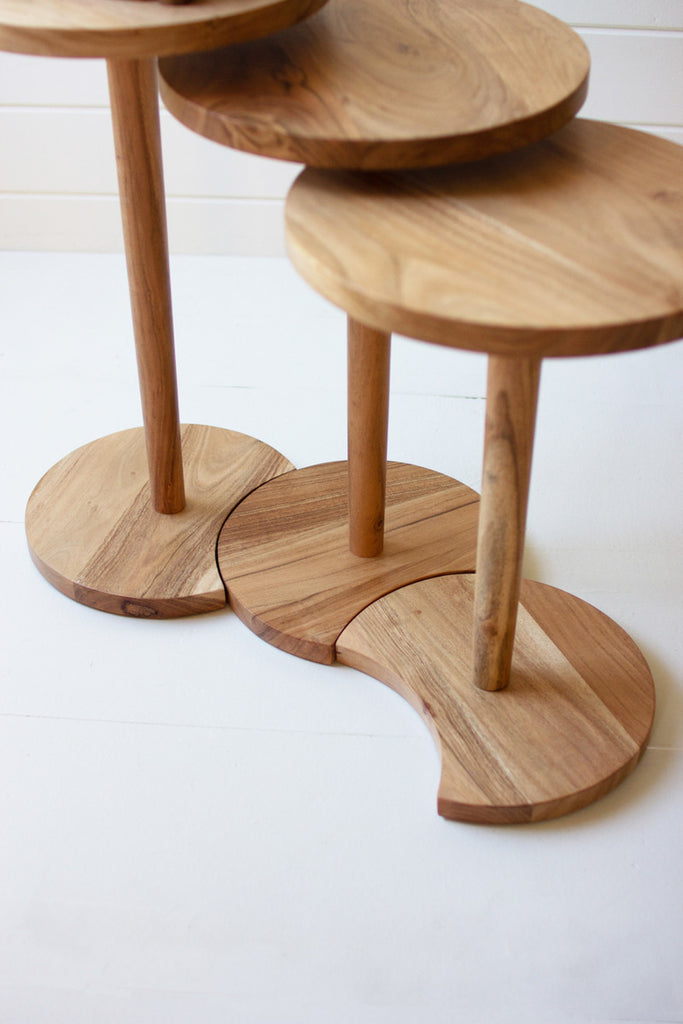 Set of 3 Round Acacia Wood Side Tables - Bombay Mercantile
