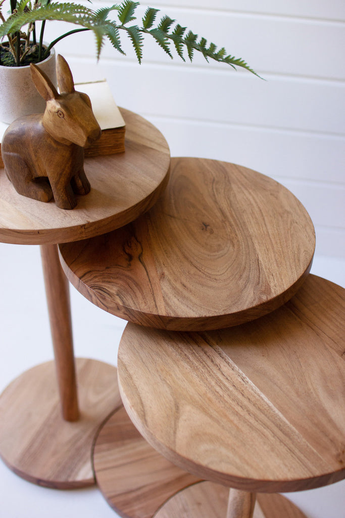 Set of 3 Round Acacia Wood Side Tables - Bombay Mercantile