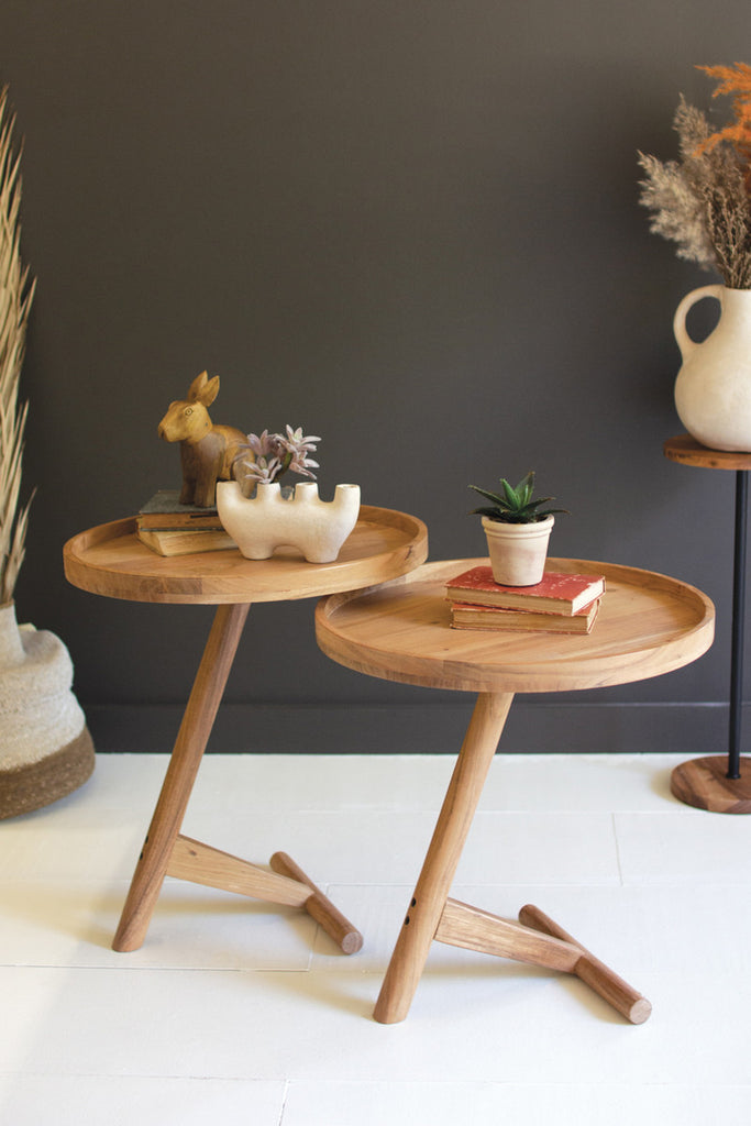 Set of 2 Acacia Wood Tray Tables - Bombay Mercantile