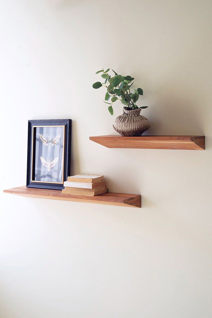 Set of 2 Floating Acacia Wood Shelves - Bombay Mercantile