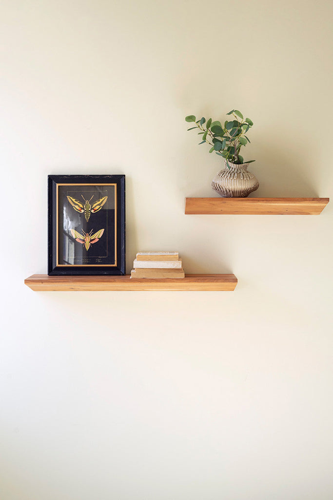 Set of 2 Floating Acacia Wood Shelves - Bombay Mercantile