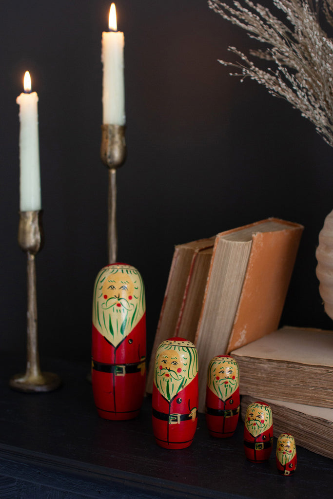 Set of 5 Nesting Wooden Santa Dolls - Bombay Mercantile
