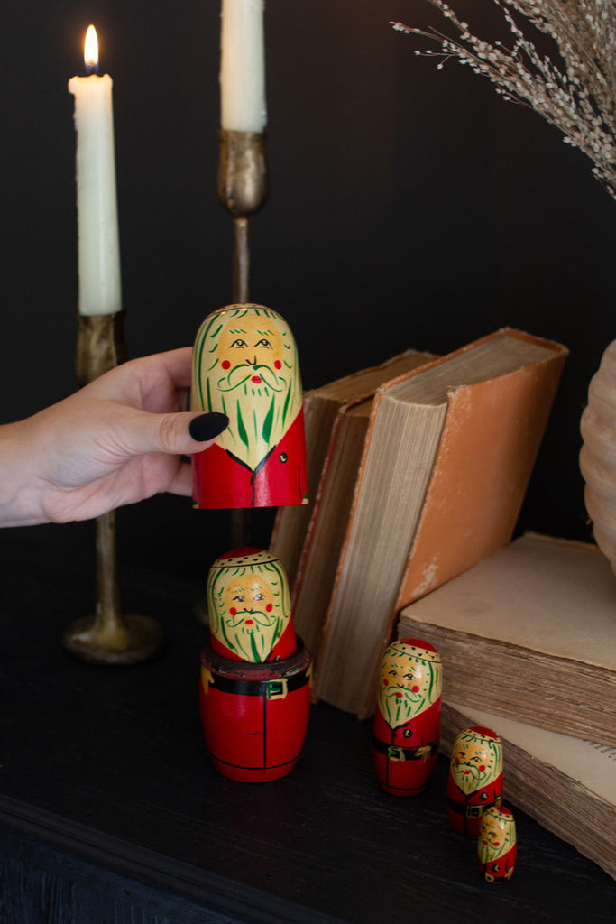 Set of 5 Nesting Wooden Santa Dolls - Bombay Mercantile