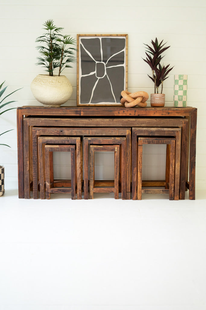Set of 9 Recycled Wood Display Tables - Bombay Mercantile