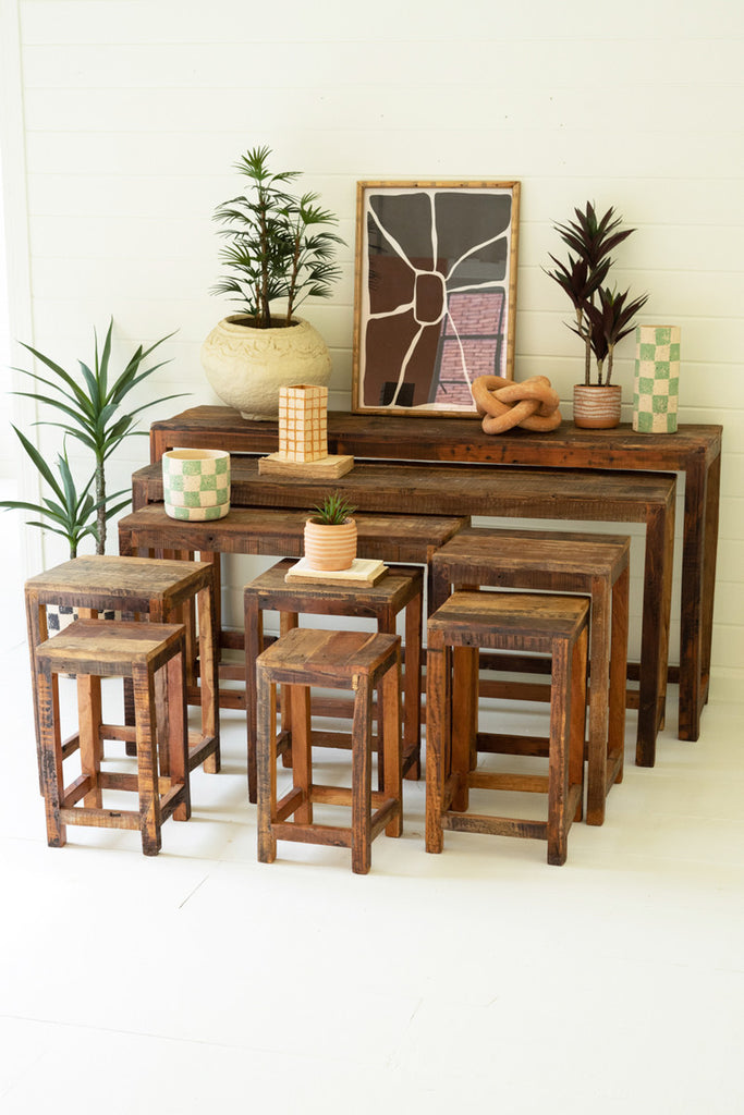 Set of 9 Recycled Wood Display Tables - Bombay Mercantile