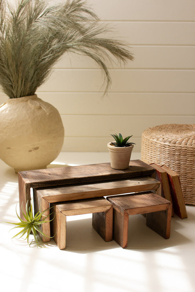 Set of 4 Recycled Wood Nesting Rectangle Risers - Bombay Mercantile