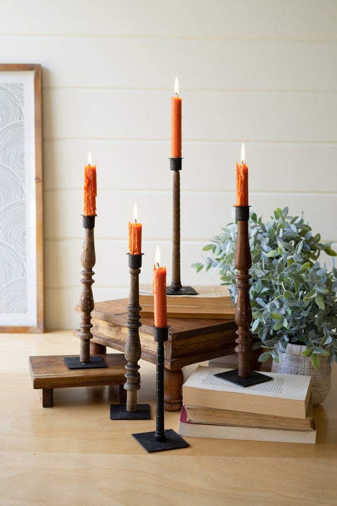 Set of 5 Spindle Taper Candle Holders - Bombay Mercantile