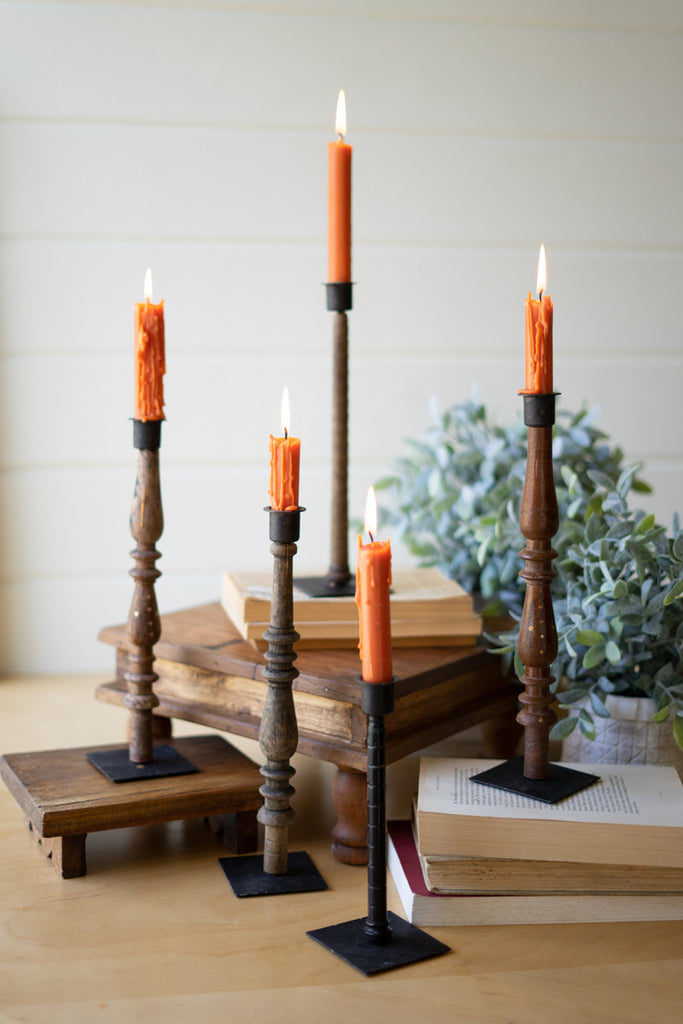 Set of 5 Spindle Taper Candle Holders - Bombay Mercantile
