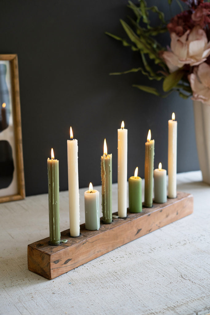 Recycled Wood Nine Taper Candelabra, set of 2 - Bombay Mercantile