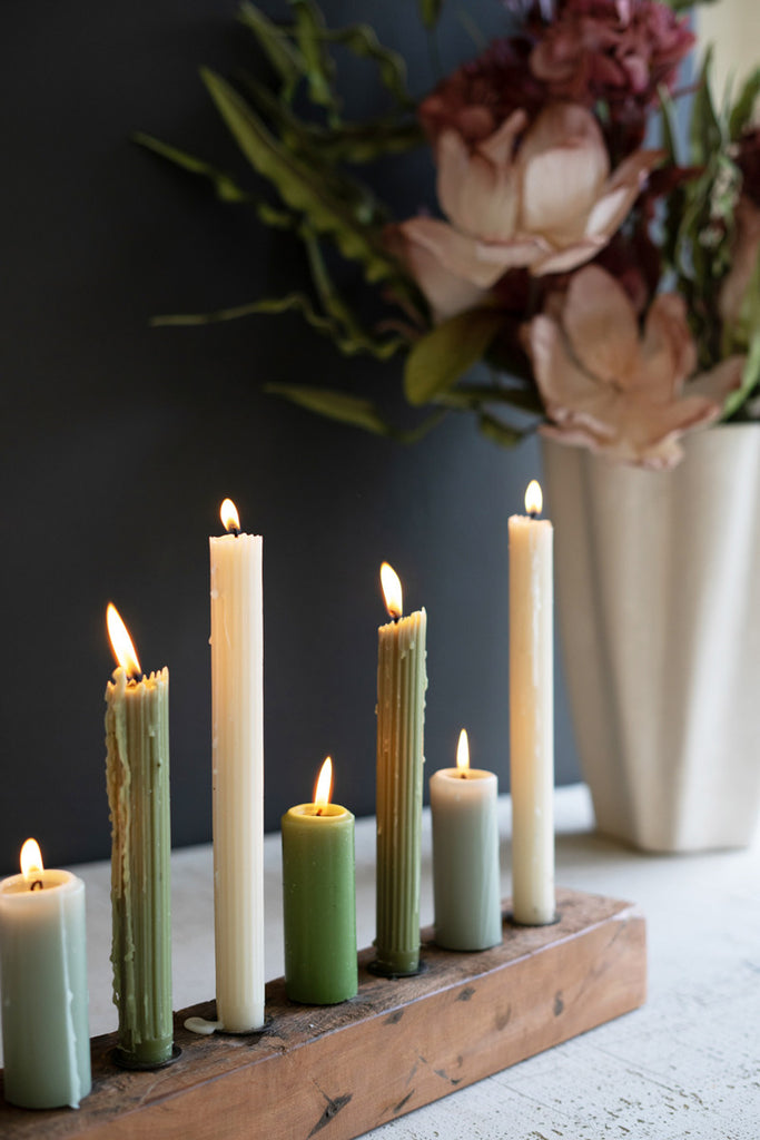 Recycled Wood Nine Taper Candelabra, set of 2 - Bombay Mercantile