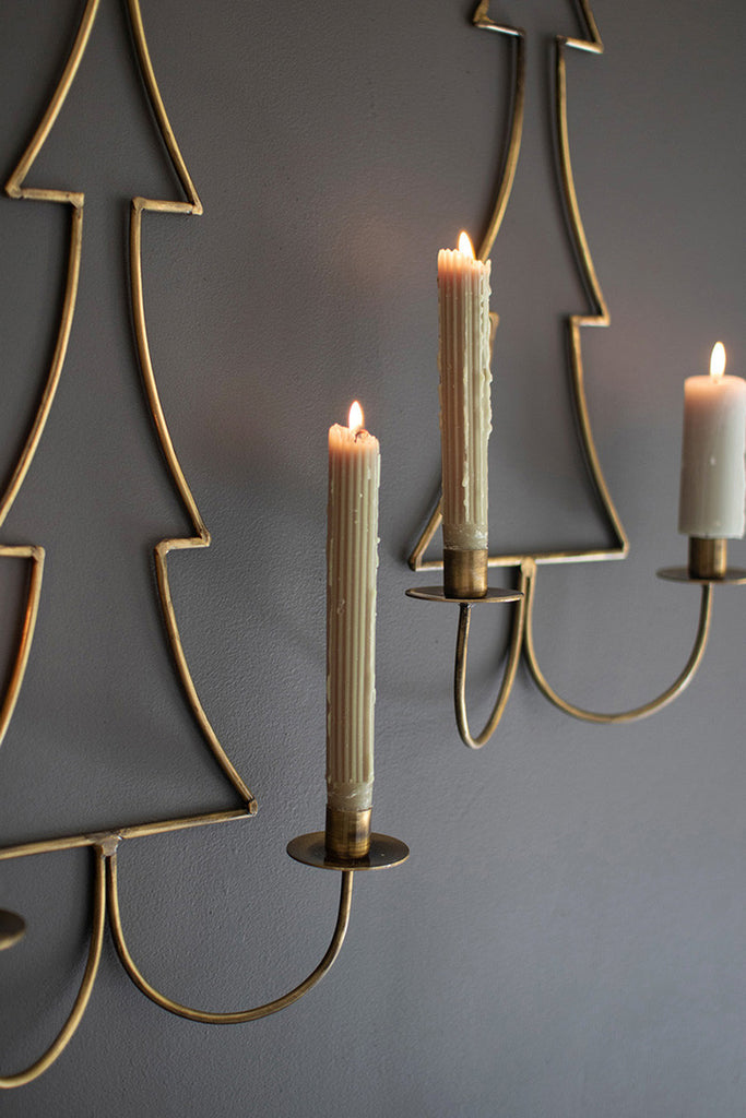 Set of 2 Antique Brass Christmas Tree Wall Candle Sconces - Bombay Mercantile