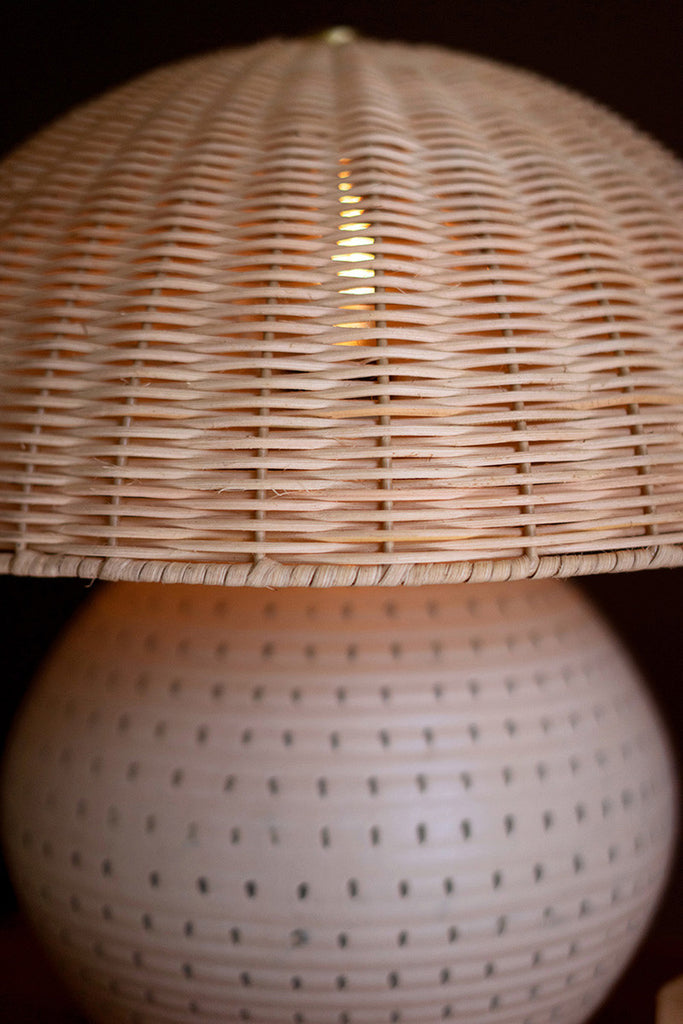 Ceramic Table Lamp with Dome Rattan Shade - Bombay Mercantile