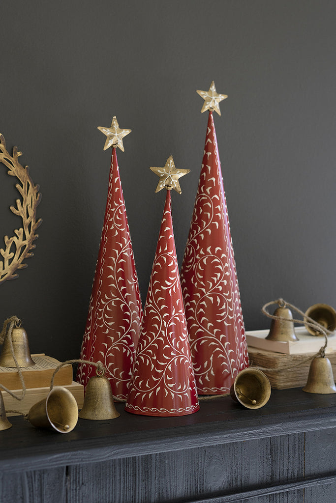 Set of 3 Christmas Topiaries with Gold Metal Stars - Bombay Mercantile