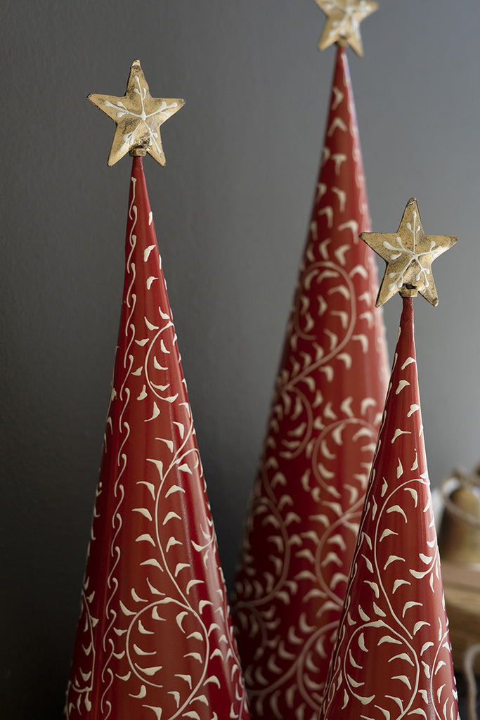 Set of 3 Christmas Topiaries with Gold Metal Stars - Bombay Mercantile