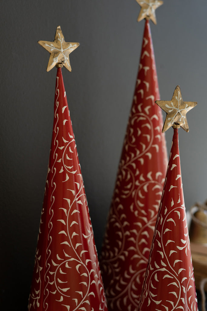 Set of 3 Christmas Topiaries with Gold Metal Stars - Bombay Mercantile