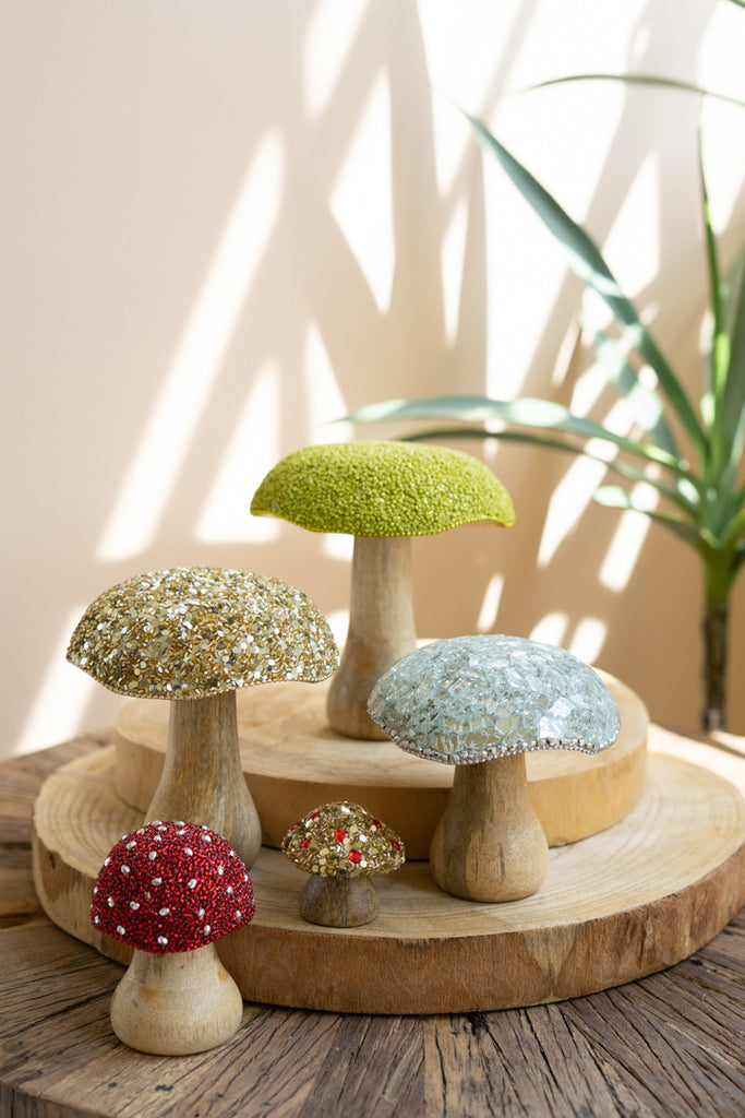 Set of 5 Mushrooms with Mosaic Tops - Bombay Mercantile