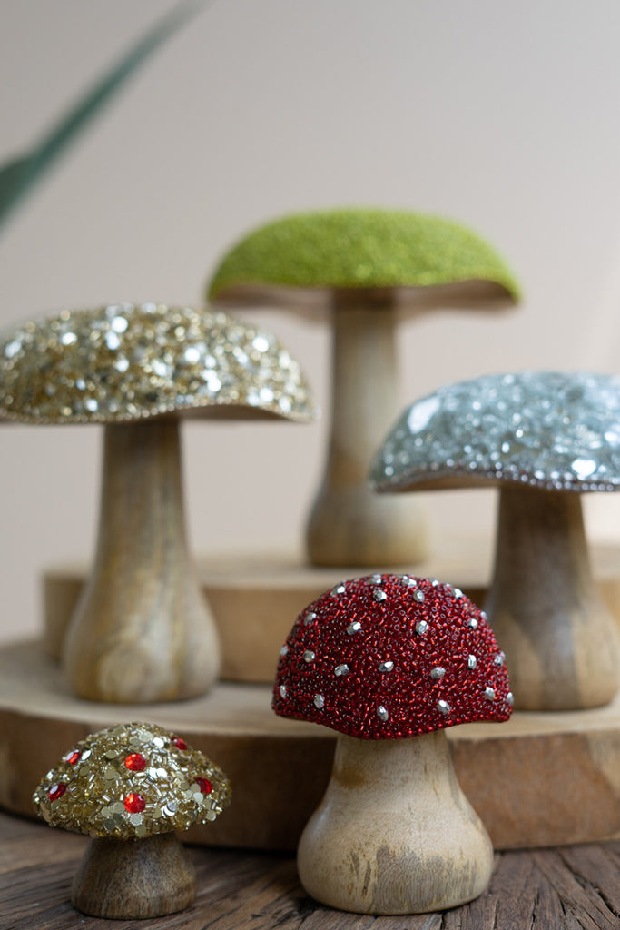 Set of 5 Mushrooms with Mosaic Tops - Bombay Mercantile