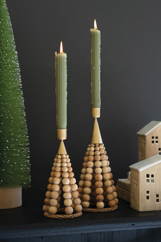 Set of 2 Beaded Tree Taper Holders - Bombay Mercantile