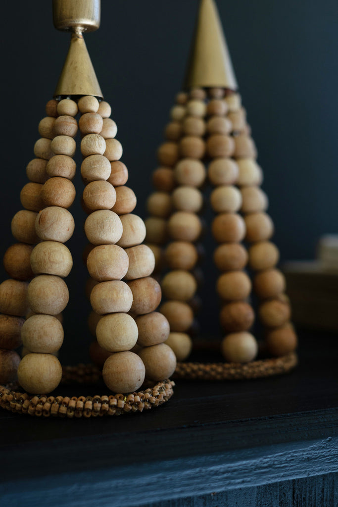 Set of 2 Beaded Tree Taper Holders - Bombay Mercantile