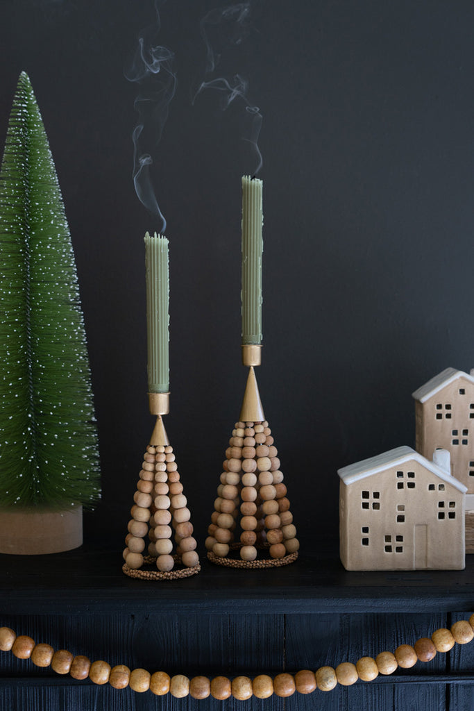 Set of 2 Beaded Tree Taper Holders - Bombay Mercantile