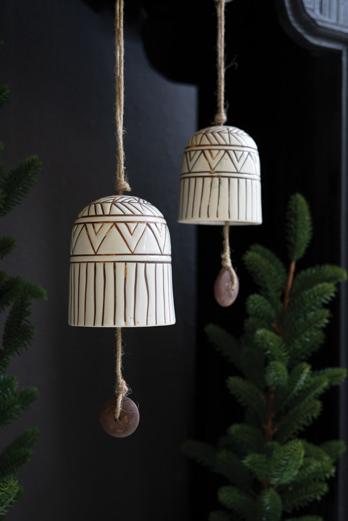 Set of 2 Ceramic Christmas Bells - Bombay Mercantile