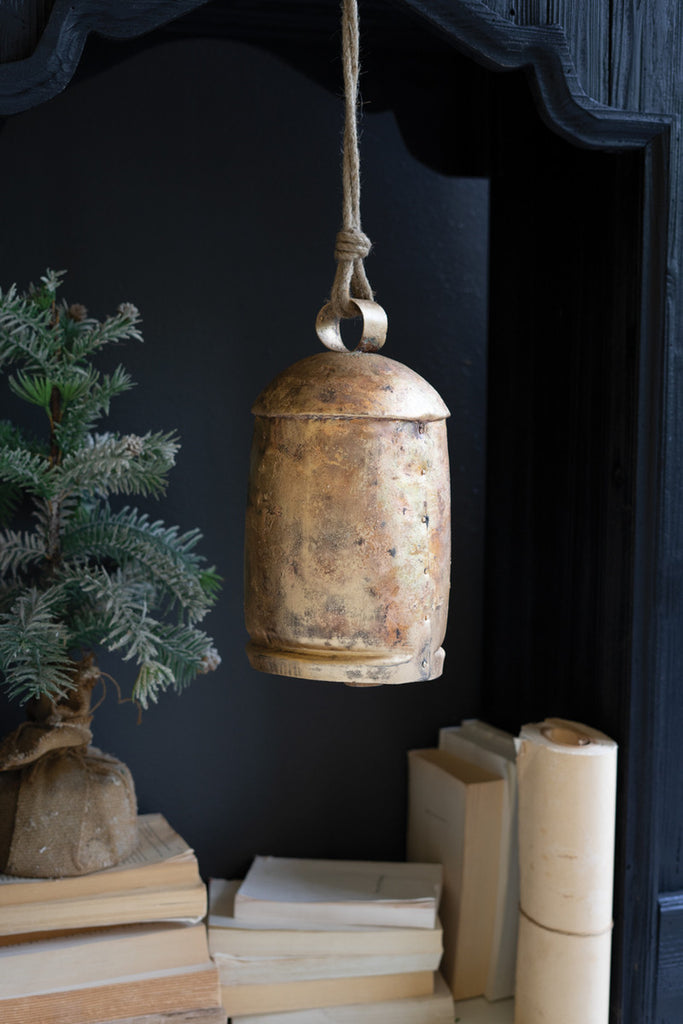 Large Antique Gold Christmas Bell, Set of 2 - Bombay Mercantile