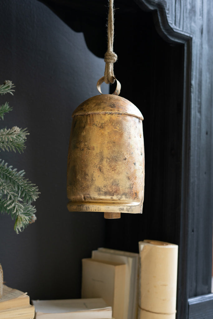 Large Antique Gold Christmas Bell, Set of 2 - Bombay Mercantile