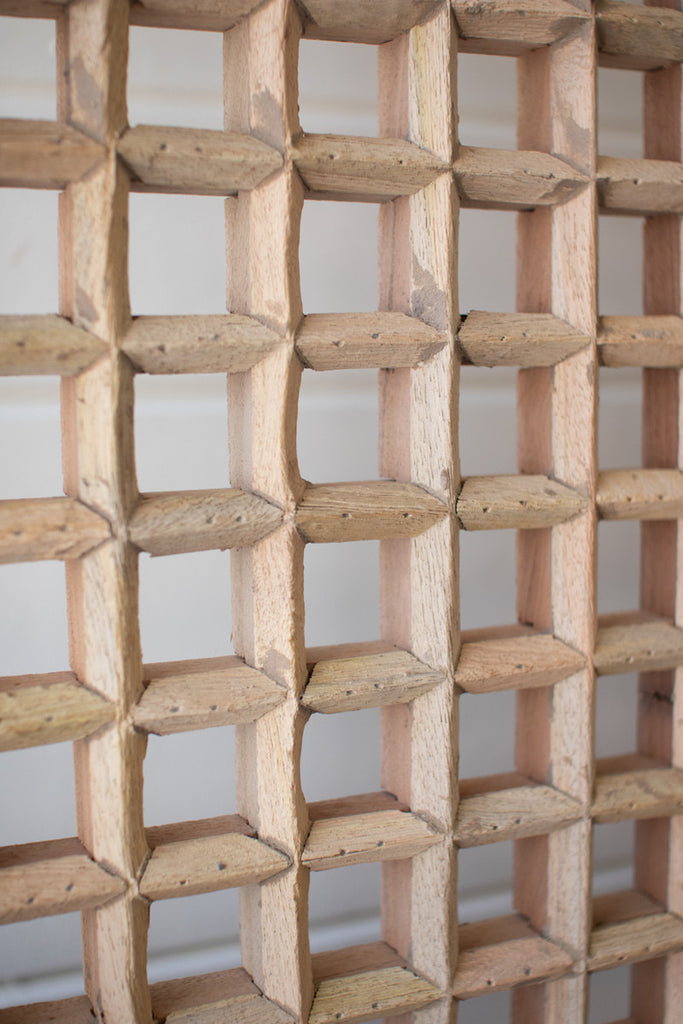 Mango Wood Grid Panel on An Iron Stand - Bombay Mercantile