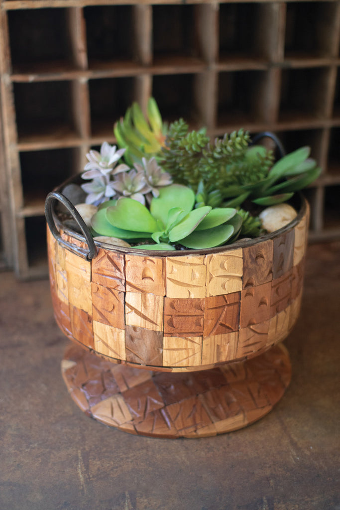 Metal Compote with Repurposed Print Block Overlay - Bombay Mercantile