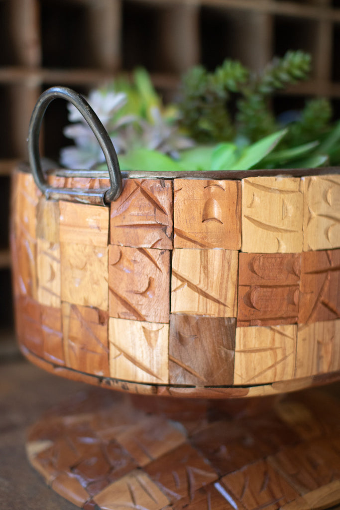 Metal Compote with Repurposed Print Block Overlay - Bombay Mercantile
