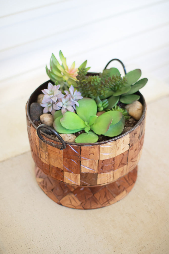 Metal Compote with Repurposed Print Block Overlay - Bombay Mercantile