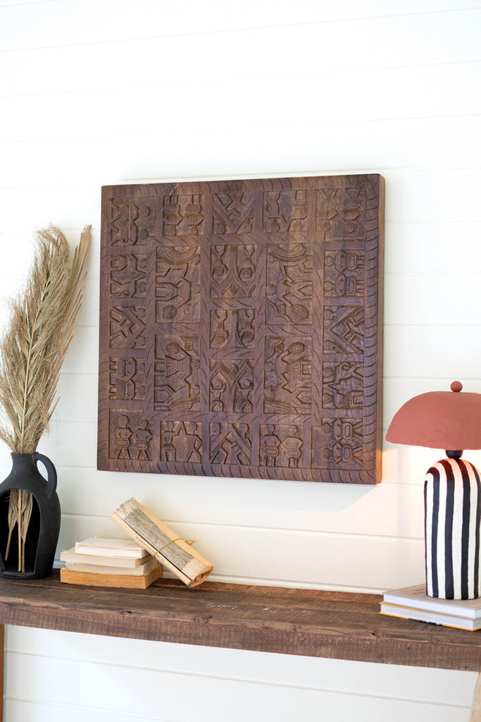 Hand-Carved Wooden Wall Panel - Bombay Mercantile