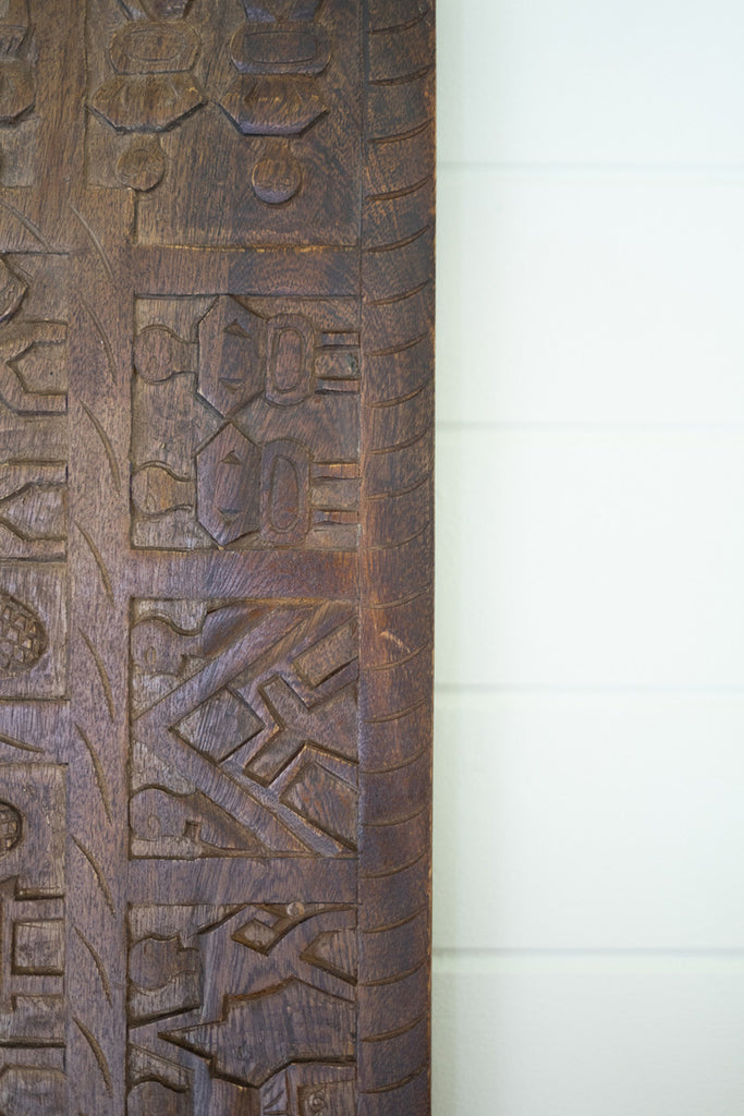 Hand-Carved Wooden Wall Panel - Bombay Mercantile