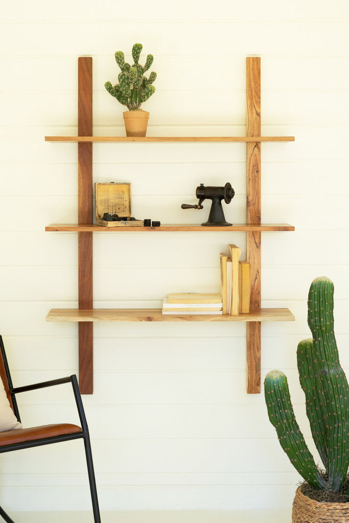 Acacia Wood Three-Tiered Wall Shelf - Bombay Mercantile