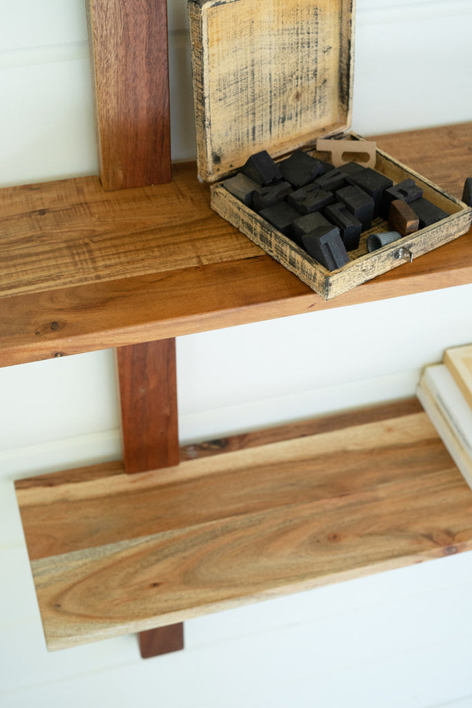Acacia Wood Three-Tiered Wall Shelf - Bombay Mercantile