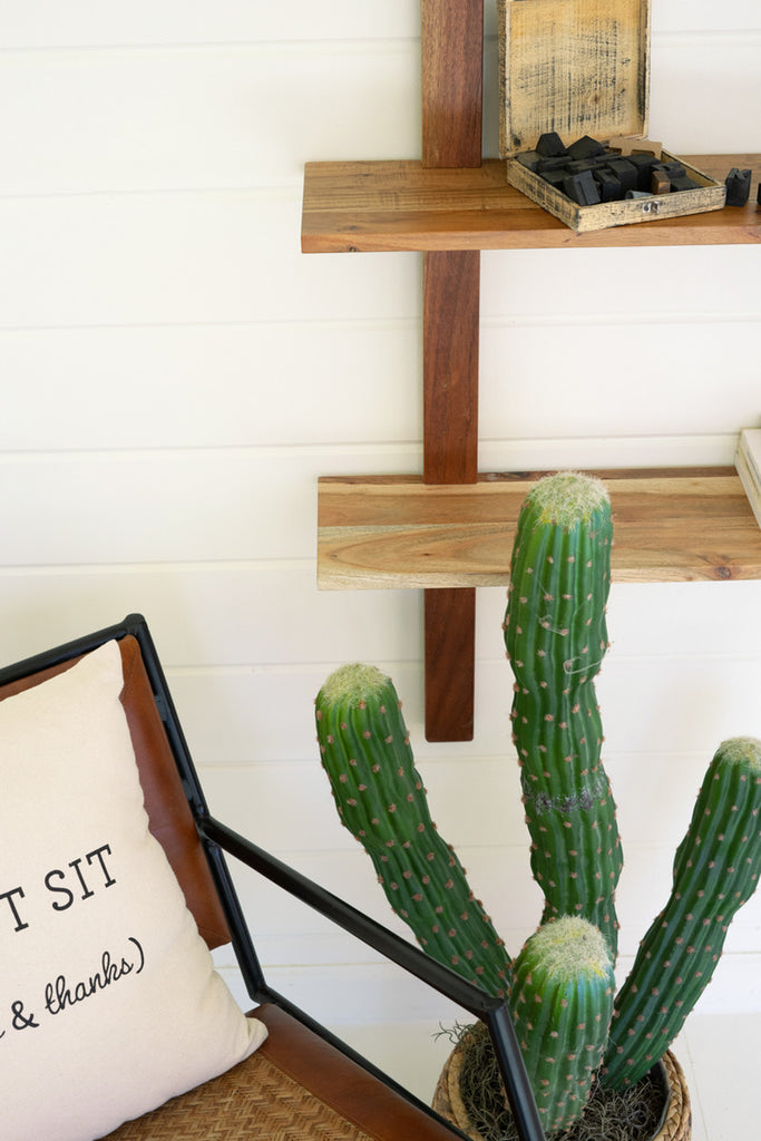 Acacia Wood Three-Tiered Wall Shelf - Bombay Mercantile
