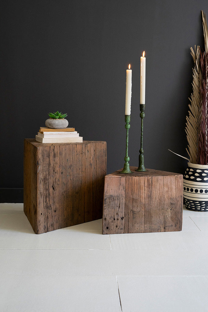 Set of 2 Recycled Wood Triangle Accent Tables - Bombay Mercantile