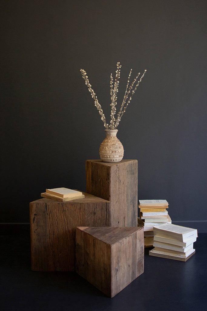 Set of 2 Recycled Wood Triangle Accent Tables - Bombay Mercantile