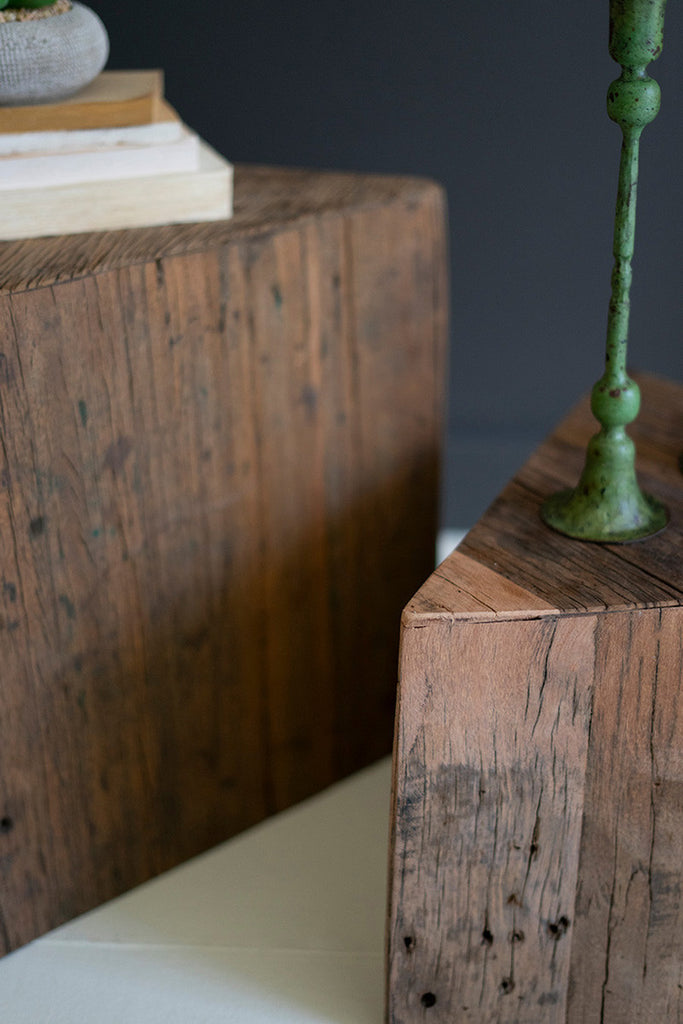 Set of 2 Recycled Wood Triangle Accent Tables - Bombay Mercantile