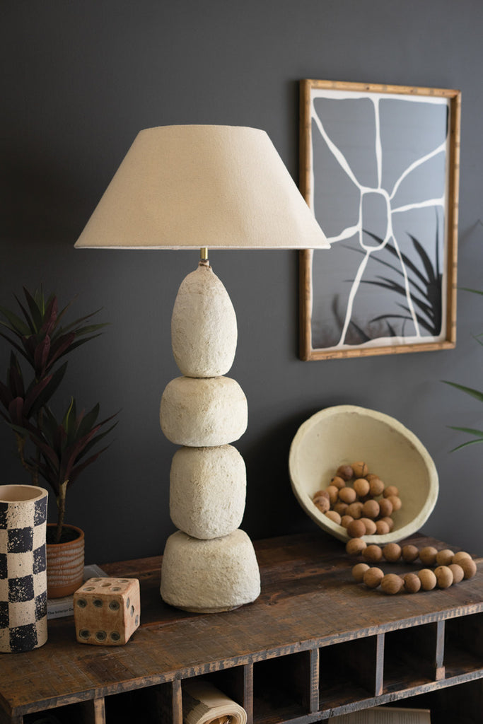 Quad Paper Mache Table Lamp with Tapered Fabric Shade - Bombay Mercantile