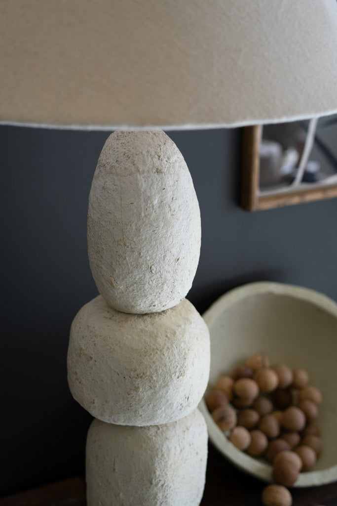 Quad Paper Mache Table Lamp with Tapered Fabric Shade - Bombay Mercantile
