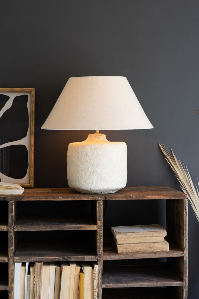 Cylinder Paper Mache Table Lamp with Fabric Shade - Bombay Mercantile