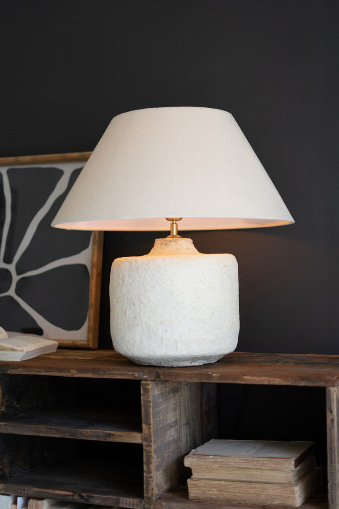 Cylinder Paper Mache Table Lamp with Fabric Shade - Bombay Mercantile