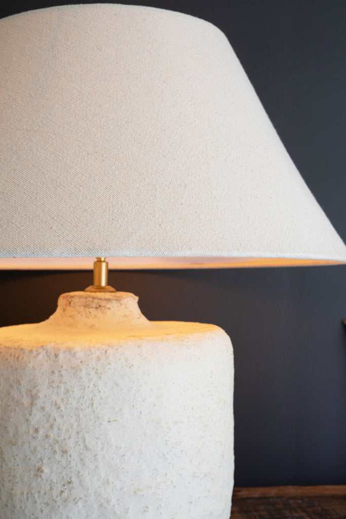 Cylinder Paper Mache Table Lamp with Fabric Shade - Bombay Mercantile