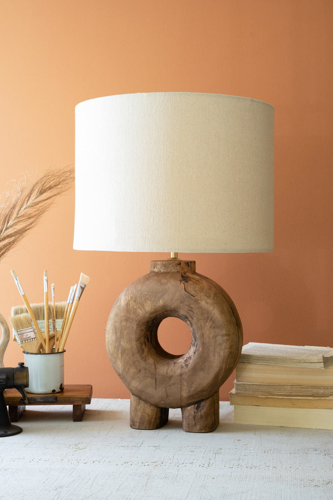 Recycled Wood Table Lamp Base with Fabric Shade - Bombay Mercantile