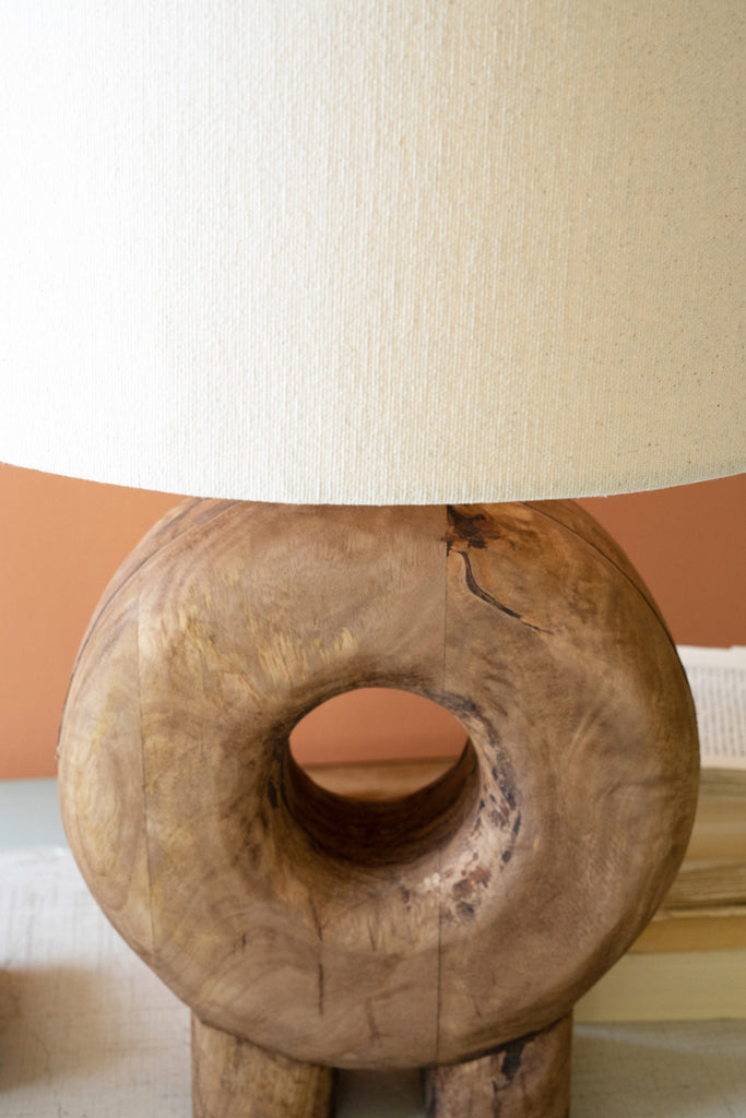 Recycled Wood Table Lamp Base with Fabric Shade - Bombay Mercantile