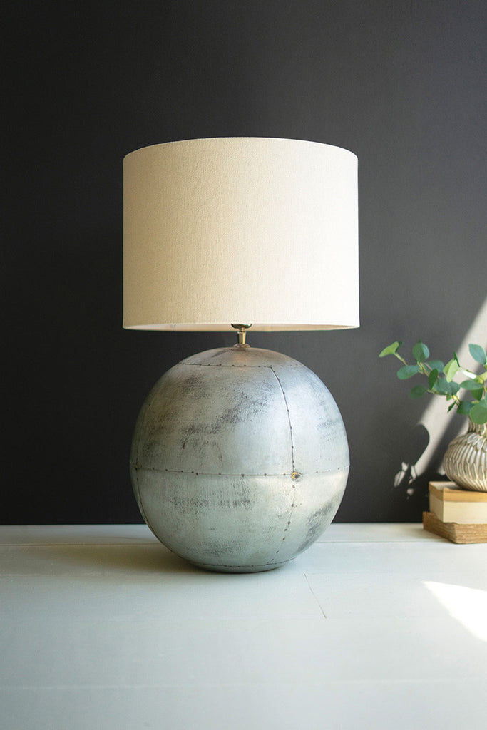 Round Recycled Iron Table Lamp with Fabric Shade - Bombay Mercantile