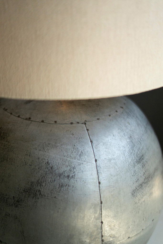 Round Recycled Iron Table Lamp with Fabric Shade - Bombay Mercantile