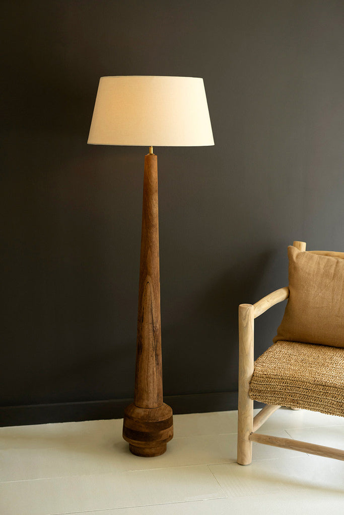 Tall Wooden Floor Lamp with Fabric Shade - Bombay Mercantile